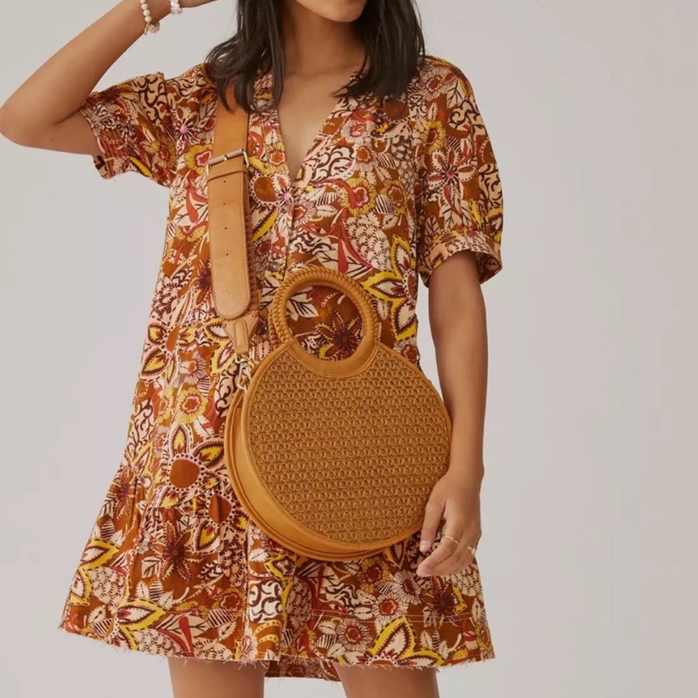 Anthropologie Pilcro Floral Tapestry Button‎ Front Puff Sleeve Fall Motif Dress.